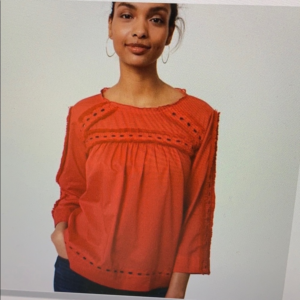 Loft XXSP red fringe eyelet top